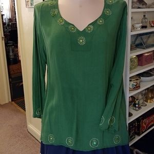 Long Sleeve Green Mirrored 100% Cotton Indian Top